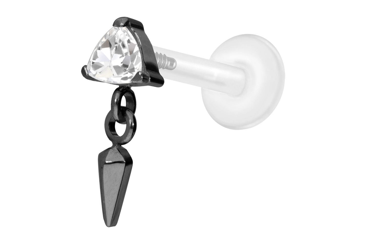 PTFE Labret Piercing mit Innengewinde + Titan-Aufsatz KRISTALLDREIECK + SPITZE